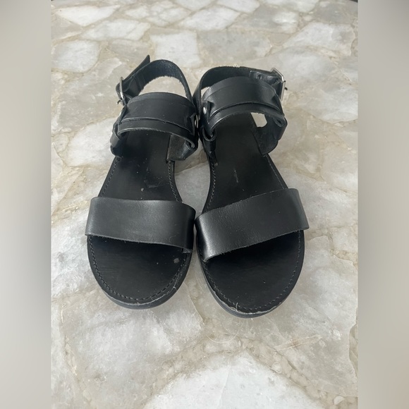 SEYCHELLES Black Leather Sandals with Silver Buckle and Hardware - Picture 4 of 5
